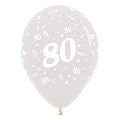 Sempertex 30cm Age 80 Crystal Clear Latex Balloons Pack of 25