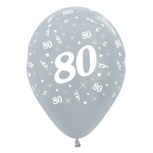 Sempertex 30cm Age 80 Satin Pearl Silver Latex Balloons Pack of 25