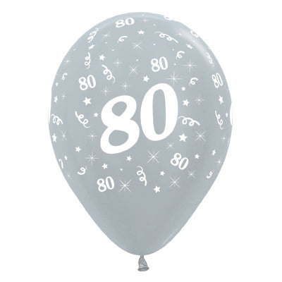 Sempertex 30cm Age 80 Satin Pearl Silver Latex Balloons Pack of 25