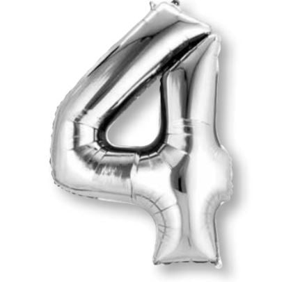 Silver 86cm Number 4 Supershape Foil Balloon