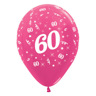 Sempertex 30cm Age 60 Metallic Fuchsia Latex Balloons Pack of 25