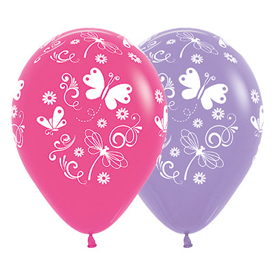 Sempertex 30cm Butterflies & Dragonflies Fashion Fuchsia & Lilac Latex Balloons, 25PK Pack of 25