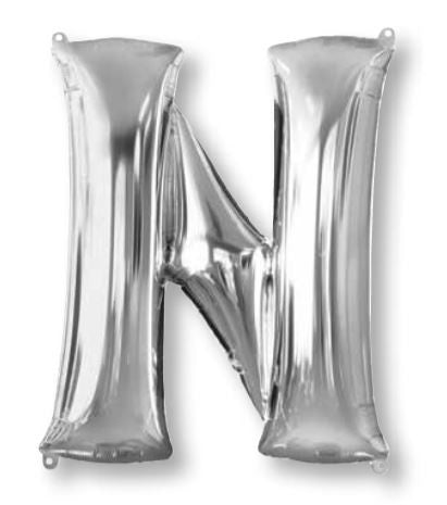 Silver 86cm Letter N Supershape Foil Balloon