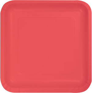Coral Square Lunch Plates Paper 18cm Pack of 18