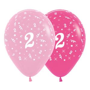 Sempertex 30cm Age 2 Fashion Pink Assorted Latex Balloons, 6PK Pack of 6