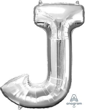 Silver 86cm Letter J Supershape Foil Balloon