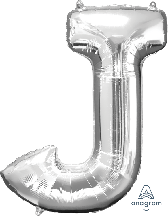 Silver 86cm Letter J Supershape Foil Balloon