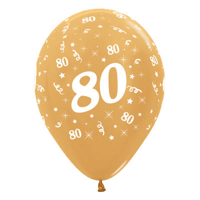 Sempertex 30cm Age 80 Metallic Gold Latex Balloons Pack of 25