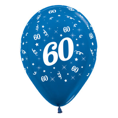 Sempertex 30cm Age 60 Metallic Blue Latex Balloons, 6PK Pack of 6