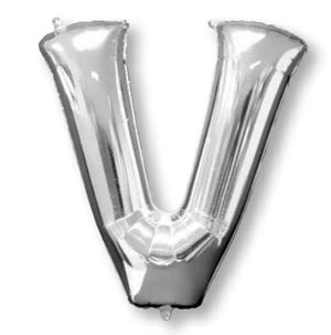 Silver 86cm Letter V Supershape Foil Balloon