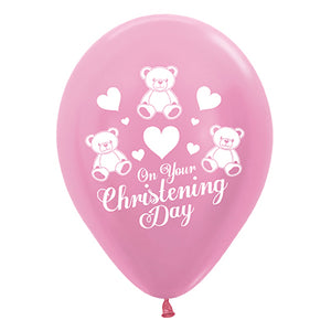 Sempertex 30cm On Your Christening Day Satin Pearl Pink Latex Balloons, 25PK Pack of 25