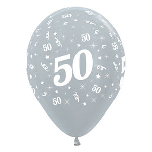 Sempertex 30cm Age 50 Satin Pearl Silver Latex Balloons Pack of 25