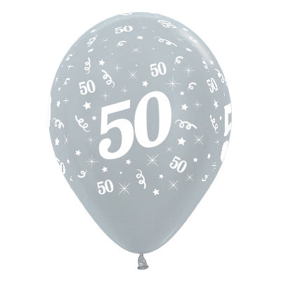 Sempertex 30cm Age 50 Satin Pearl Silver Latex Balloons Pack of 25