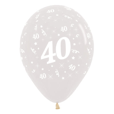 Sempertex 30cm Age 40 Crystal Clear Latex Balloons Pack of 25