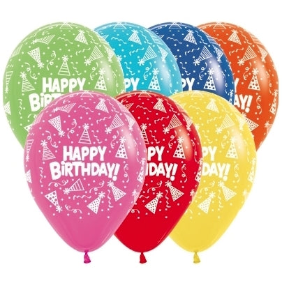 Sempertex 30cm Happy Birthday Hats Fashion Assorted Latex Balloons, 12PK Pack of 12